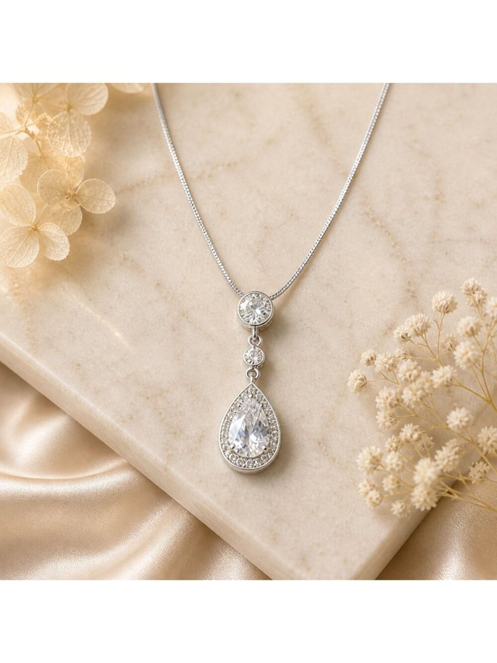 Vintage Clear Teardrop Swarovski Crystal Necklace Sterling Overlay Y2K Jewelry